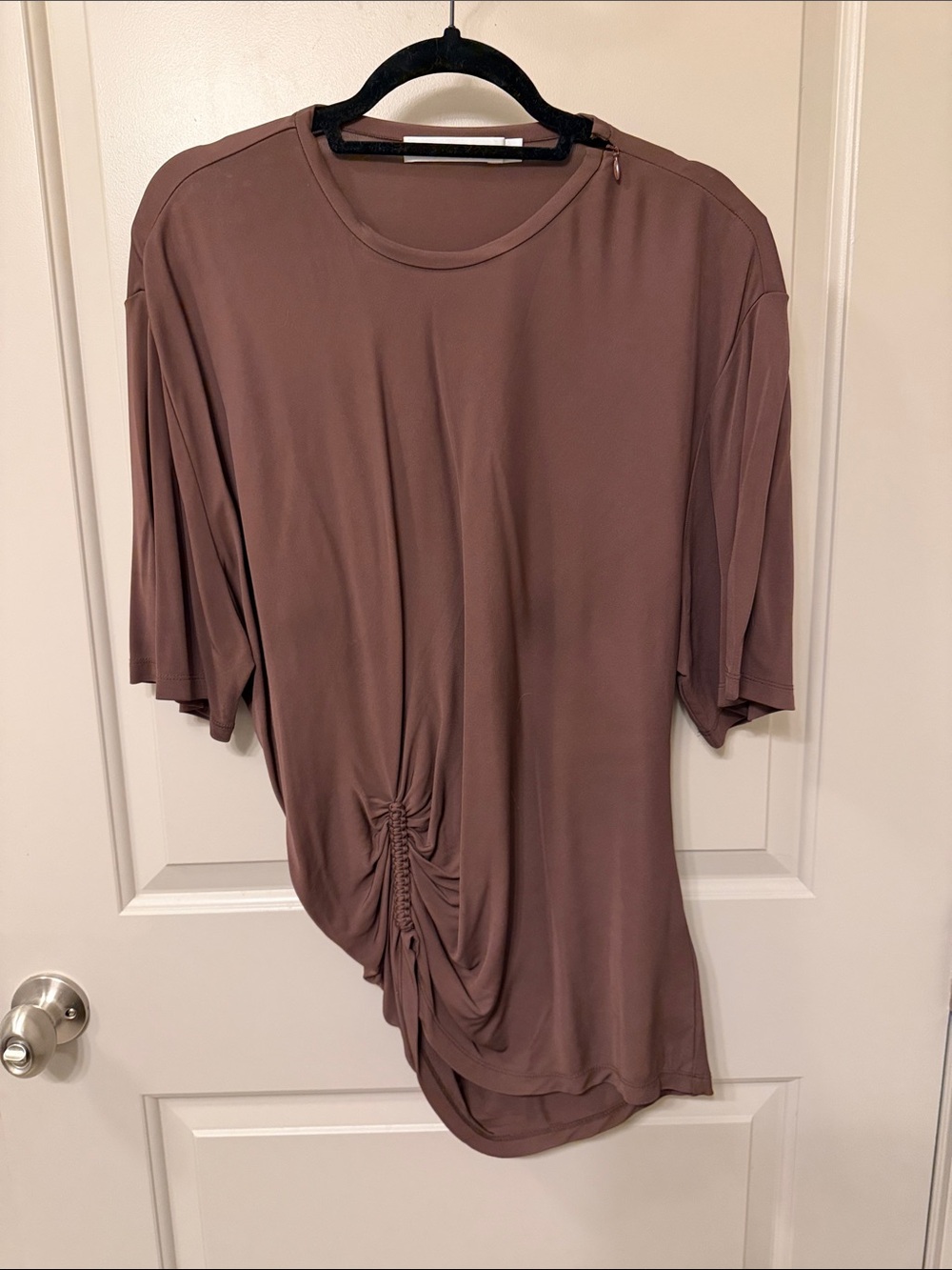 Christopher Esber Taupe Ruched Asymmetric Short Sleeve Tee